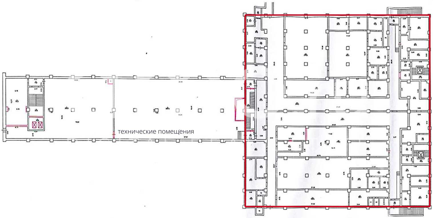 Планировка офиса 2659.4 м², -1 этаж, БЦ «РТС Обручева»